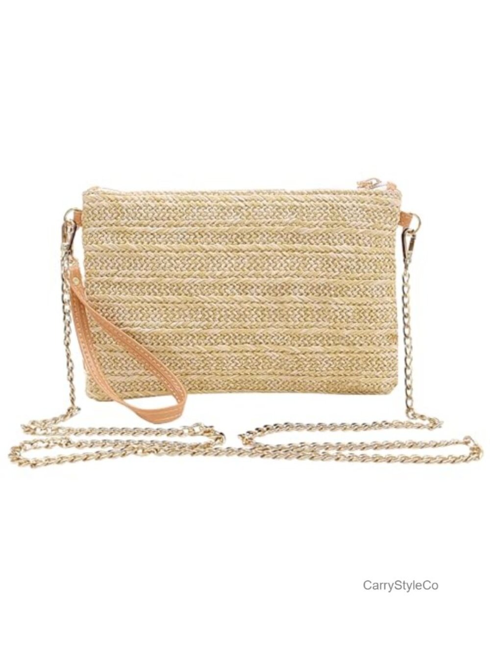 Straw Wristlet Crossbody Bag with Detachable Chain Strap